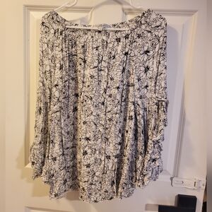 Hawaiian Style Floral White Off-Shoulder Top with Black Floral Print